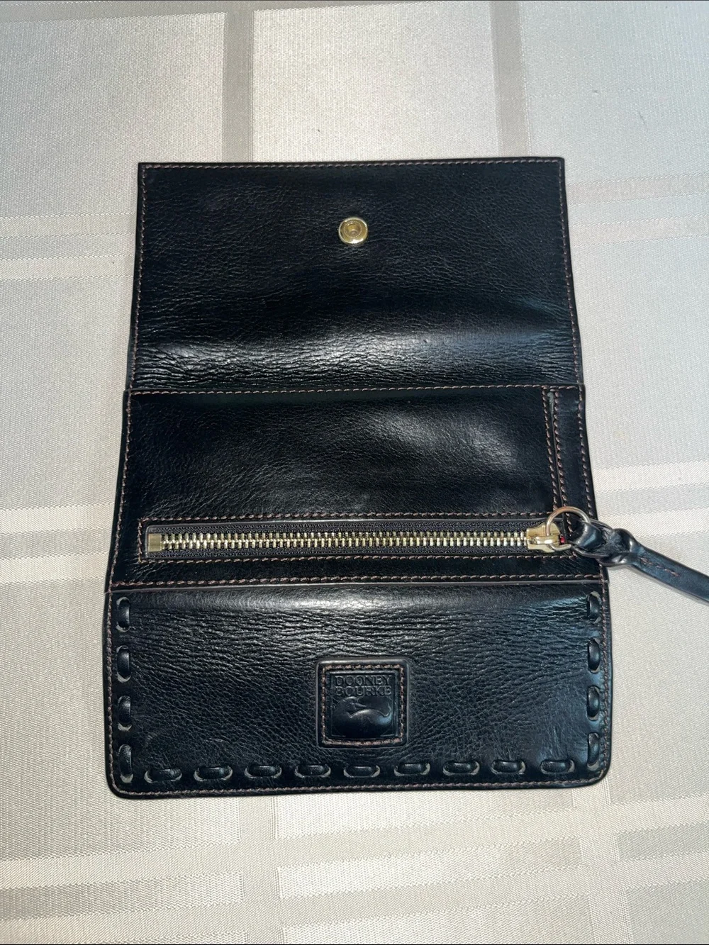 Dooney & Bourke Black Leather Key & Card Holder with Whipstitch Trim